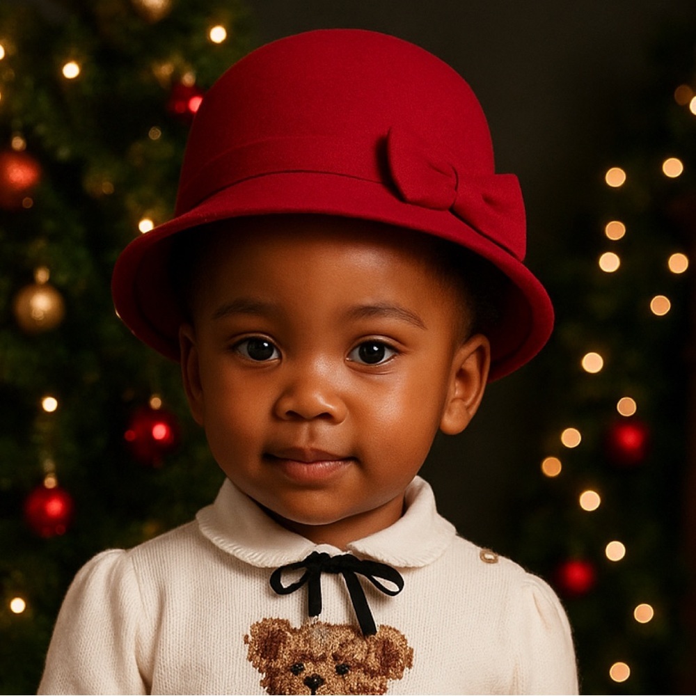 Gymboree‎ Felted 100% Wool Bow Cloche Red Hat Baby Girl Size 0–12 Months